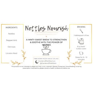 Nettles Nourish herbal tea label
