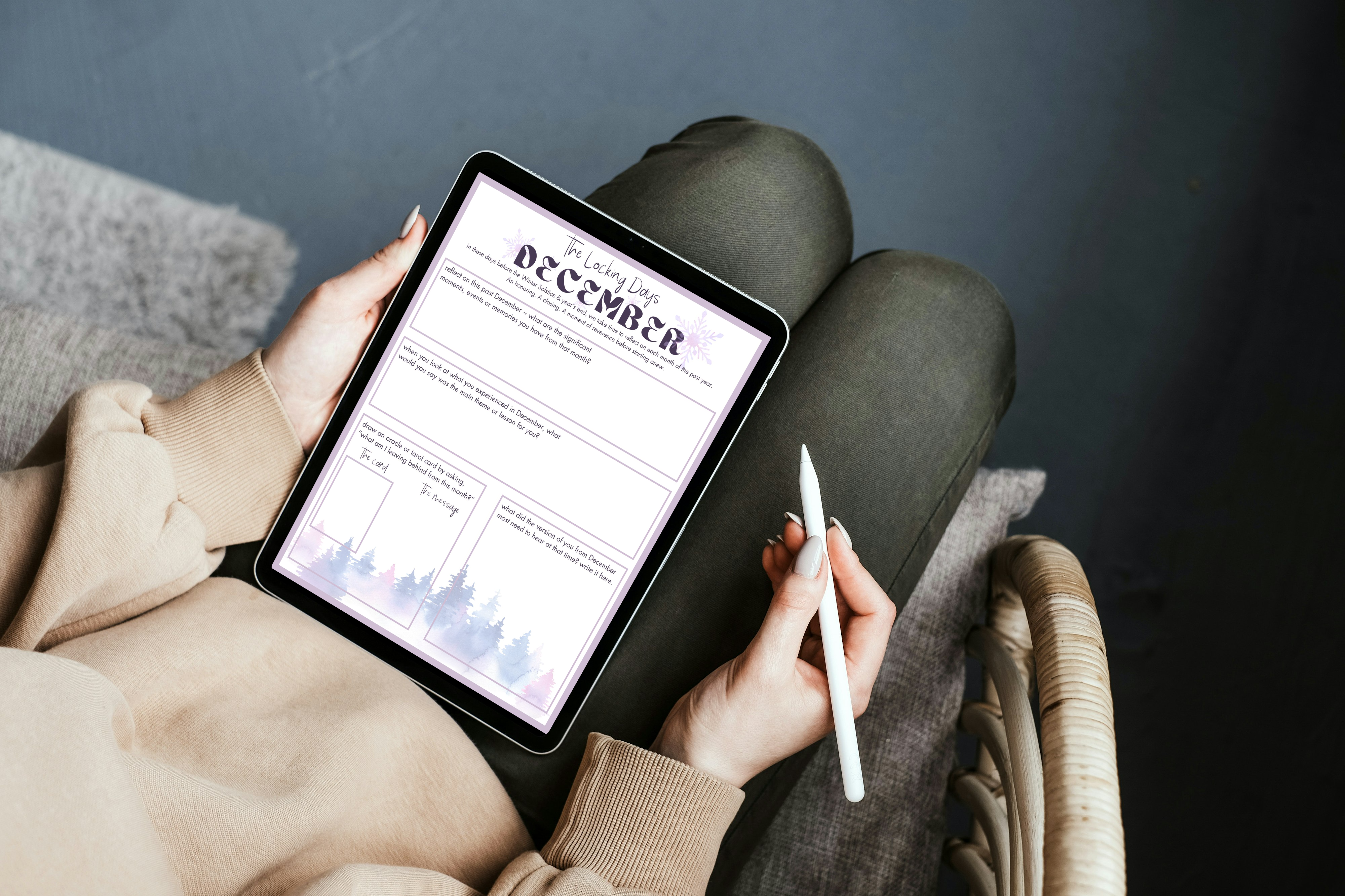 "The Year Between Years Ritual Guidebook & Journal" on an iPad with pencil